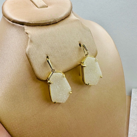 NEW! Kendra Scott Iridescent Drusy Alexandria Gold Drop Earrings - Picture 9 of 15
